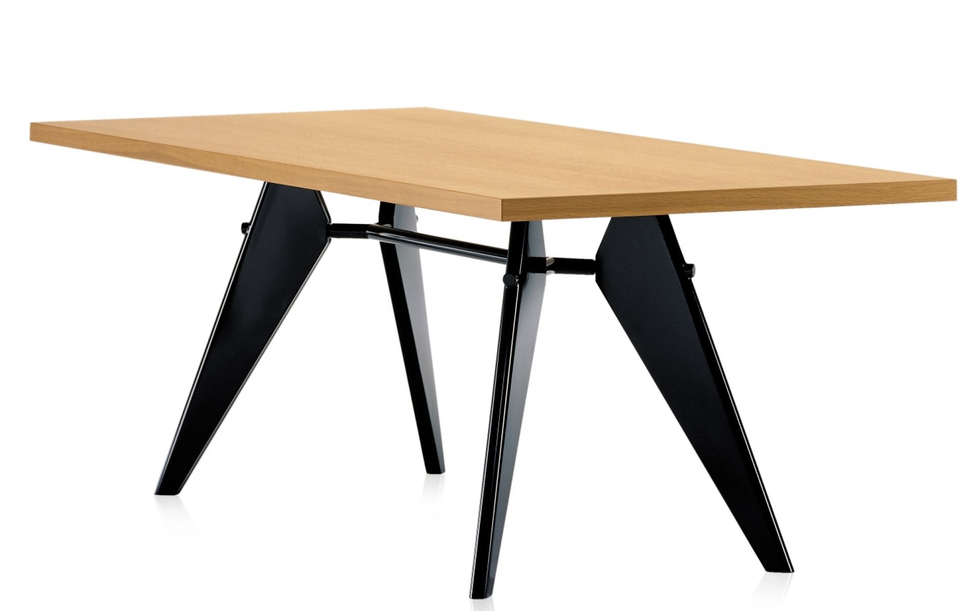 Vitra EM Table Holztisch mit schwarzem Untergestell, 90 x 240 cm, für Esszimmer.